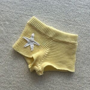 Adorable Yellow Knit High Waist Shorts with White Starfish